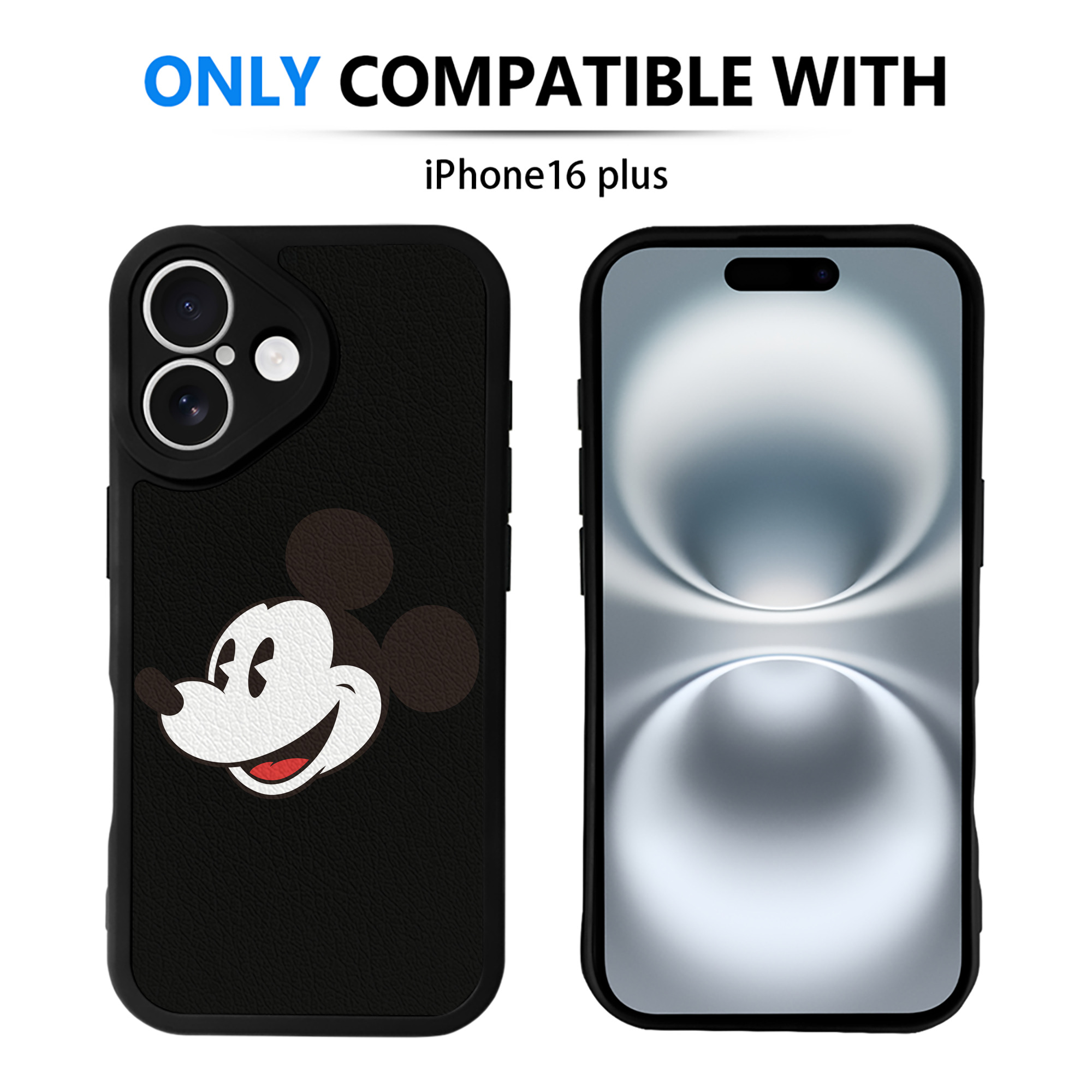 （画像用） ミッキーマウス Mickey Mouse 【iPhone 16シリーズ対応】シリコンスマホケース（レザー調） 材質：シリコン